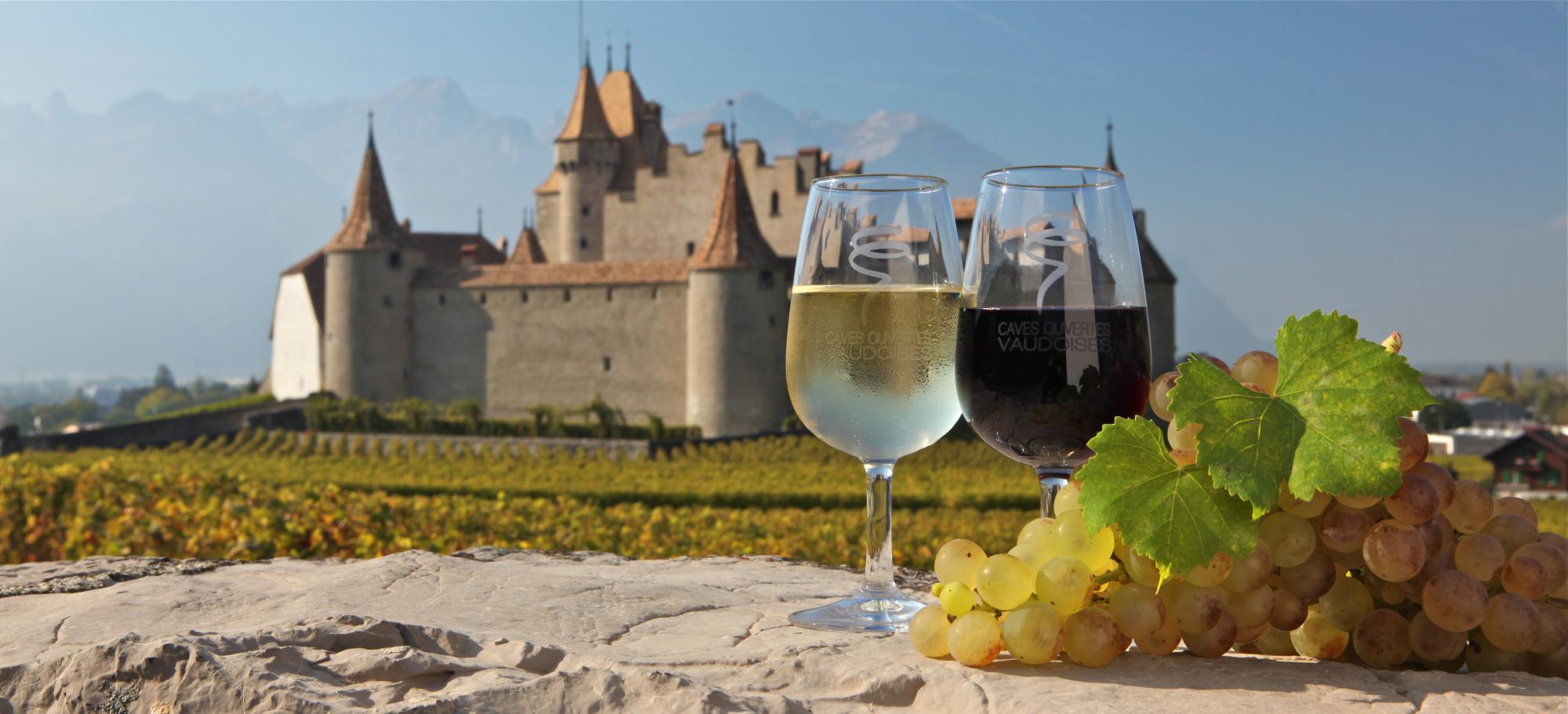 Château avec verres de vin - automne - Aigle