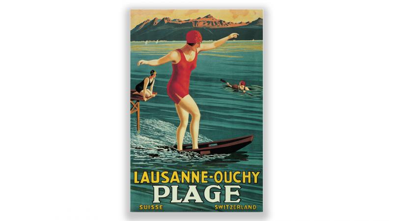 Affiche vintage Lausanne-Ouchy plage - © Artiste: Geroges J. Flemwell Affiche vintage Lausanne-Ouchy plage - © Artiste: Geroges J. Flemwell