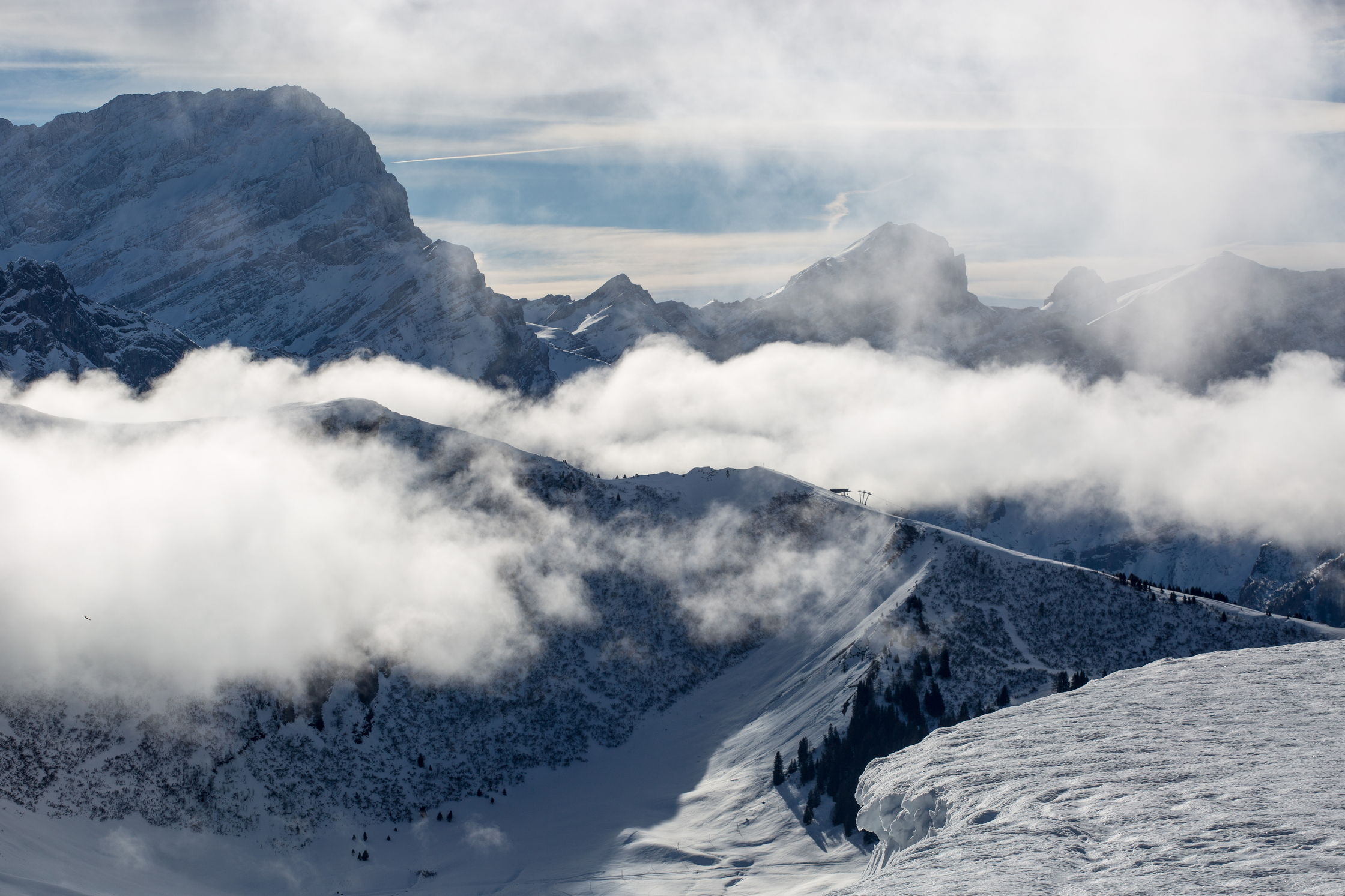 Paysage hivernal enneigé dans le secteur des Chaux à Gryon