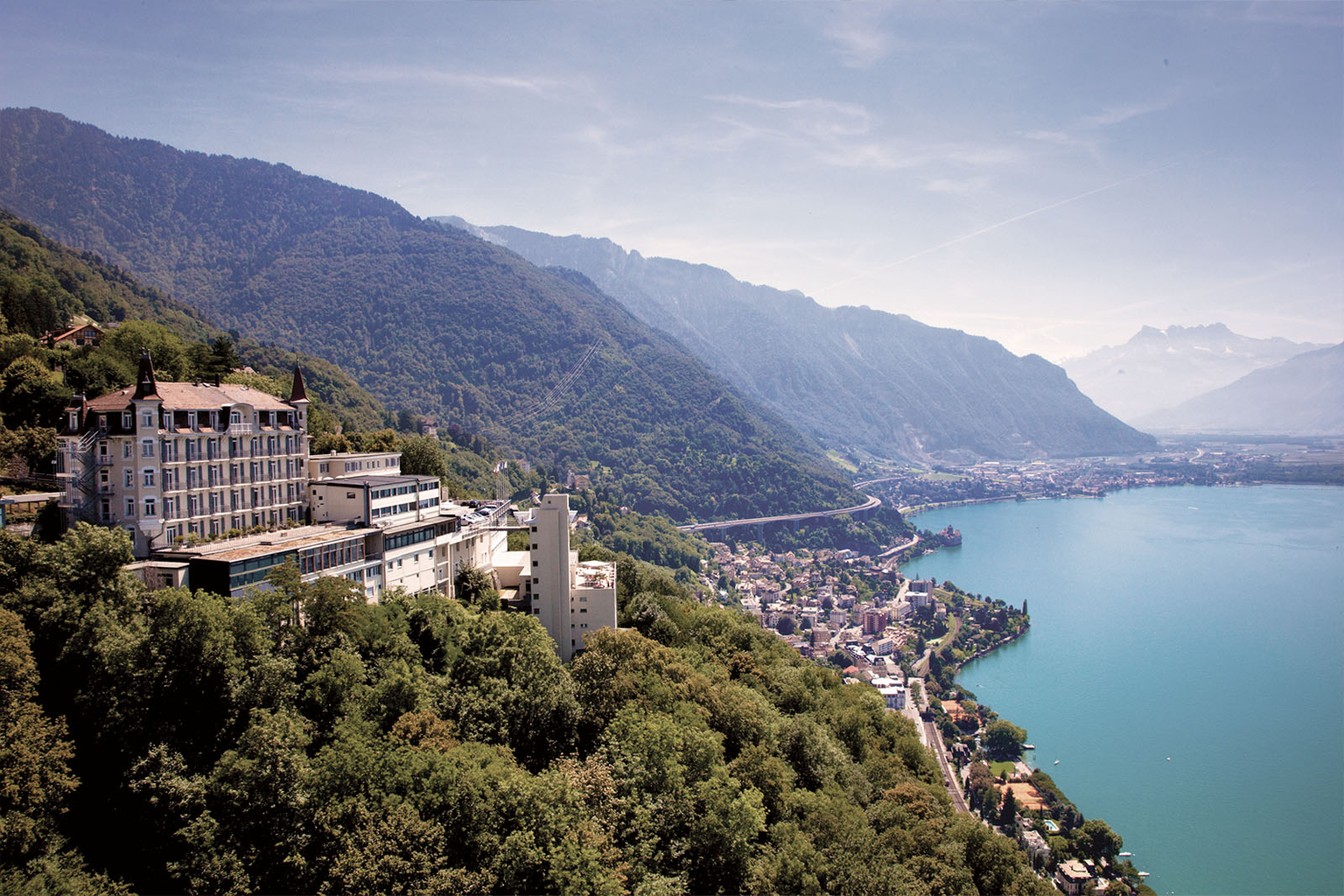 The school is perched above Montreux