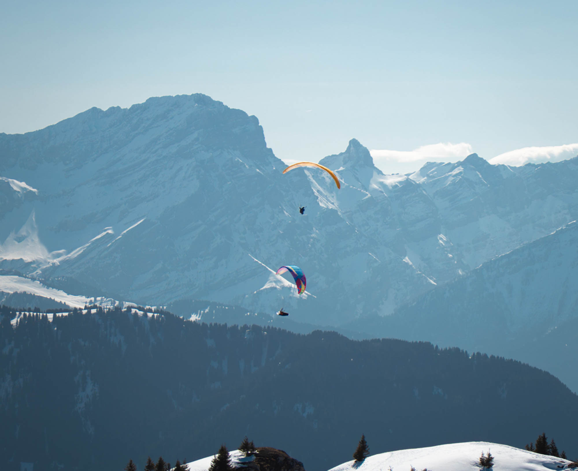 Leysin - Gleitschirmfliegen und Blick auf die Dents-du-Midi