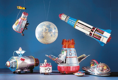 Rakete, Mond und Sterne