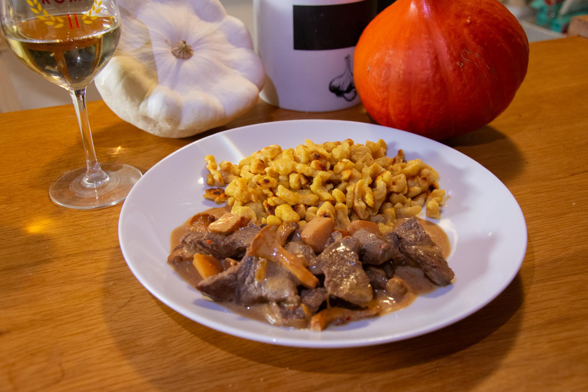 Emincé de boeuf aux coings et champignons