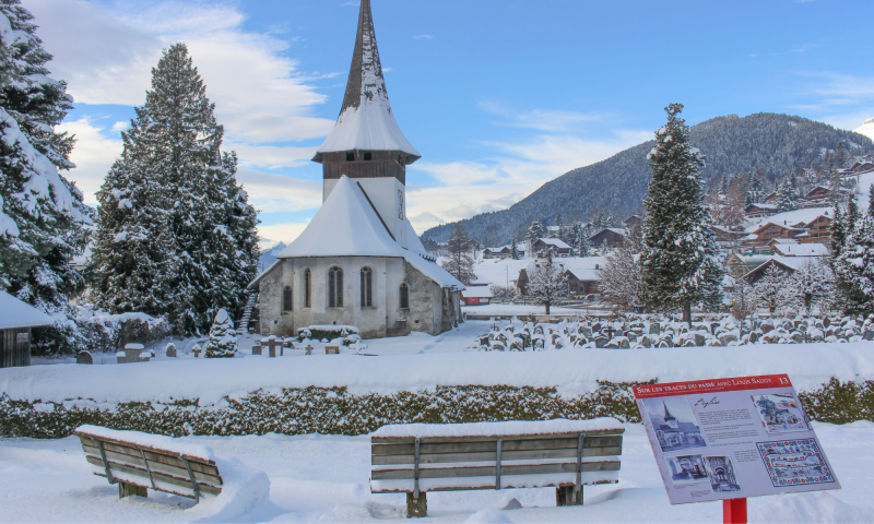 Parcours didactique Louis Saugy avec église - Hiver - Rougemont - Pays-d'Enhaut Région