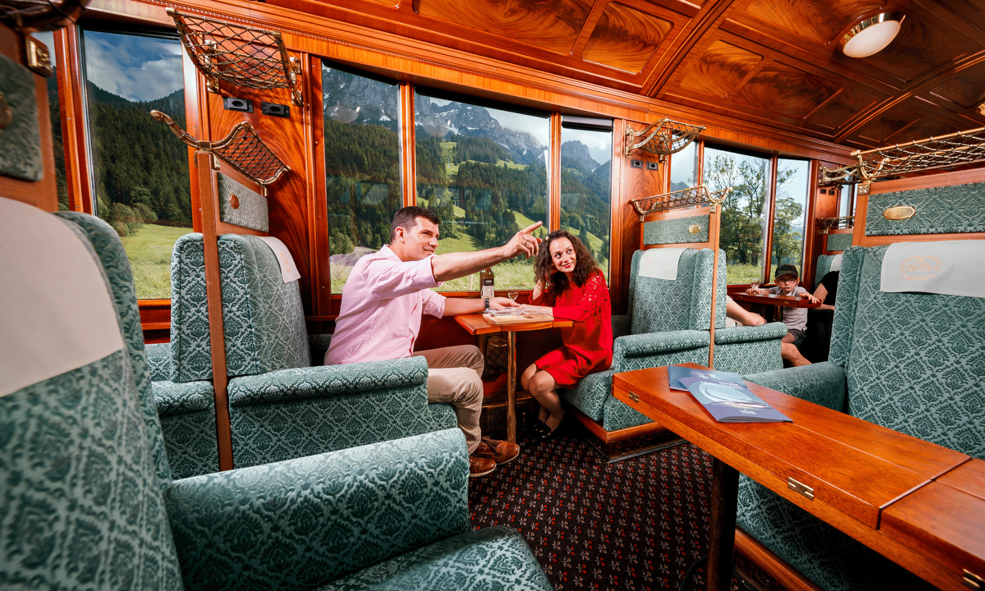 Goldenpass Belle Epoque train carriages with couple - Rougemont - Summer - MOB