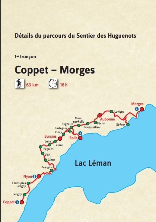 Sur les Pas des Huguenots carte Coppet Morges