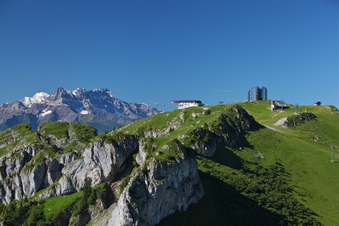 The Kuklos at the top of the Berneuse with a view of the Dents-du-Midi - summer - Leysin