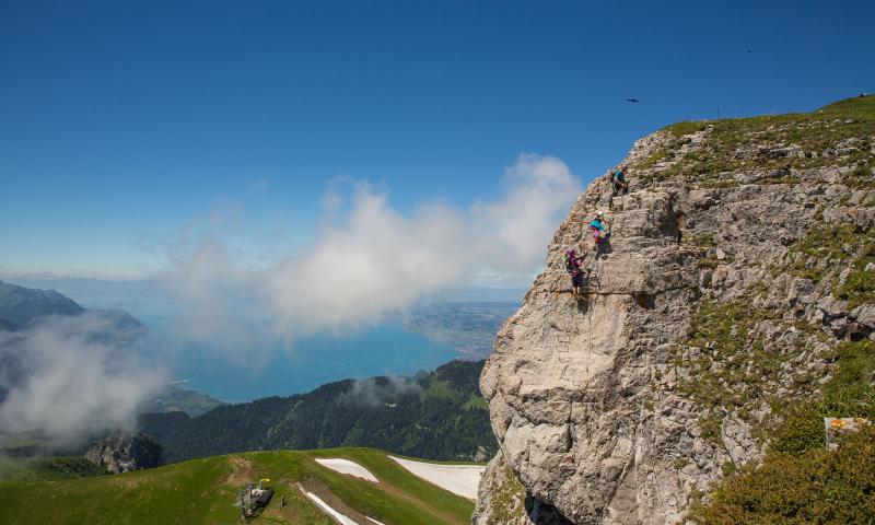 Via Ferrata de la Tour d'Aï seen on Lake Geneva - summer - Leysin