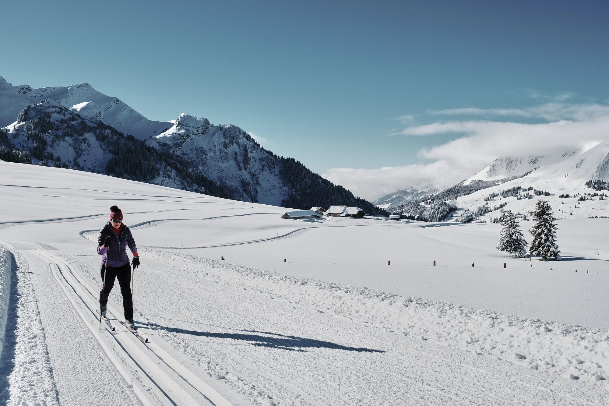 Cross-country skiing tracks in the Espace Nordique des Alpes Vaudoises