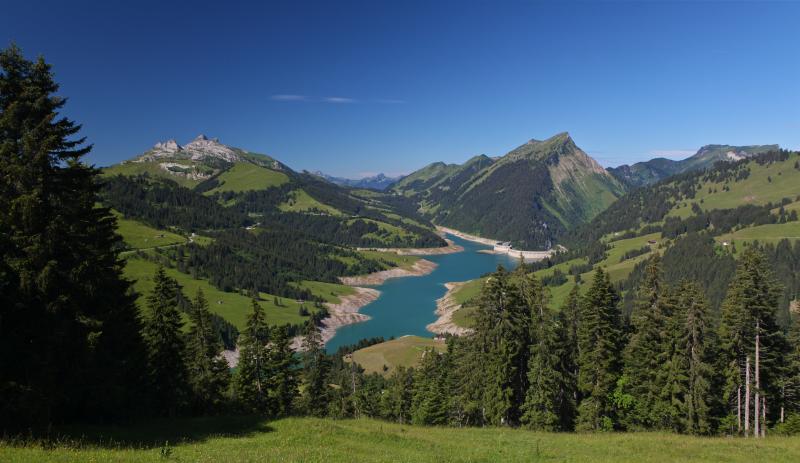 Hongrin Lake seen from above - summer - Les Mosses