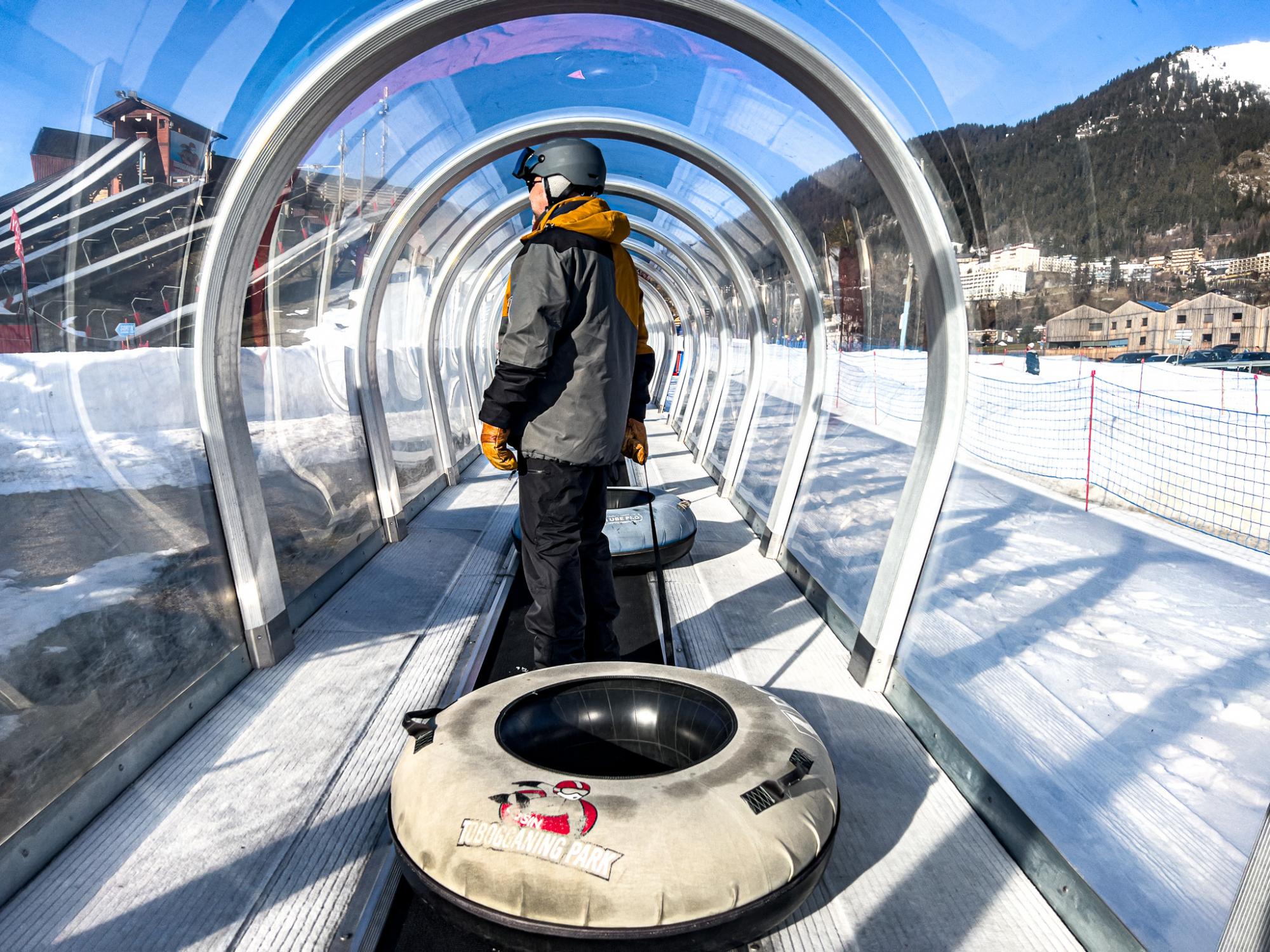 Ascent to the ice corridors on the travelator 