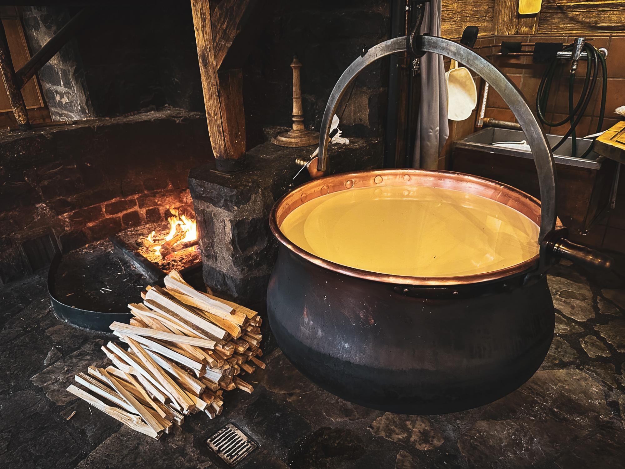 The cauldron, which contains 200 litres of milk