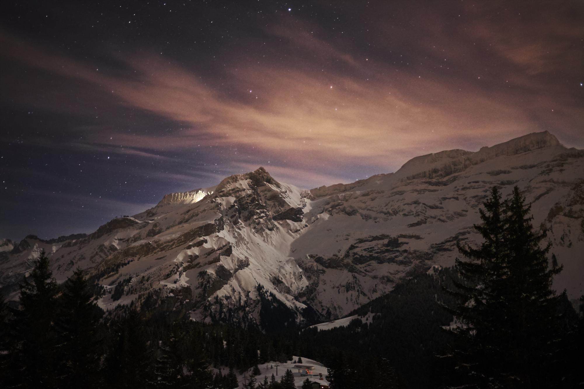 paysage hiver Diablerets nuit