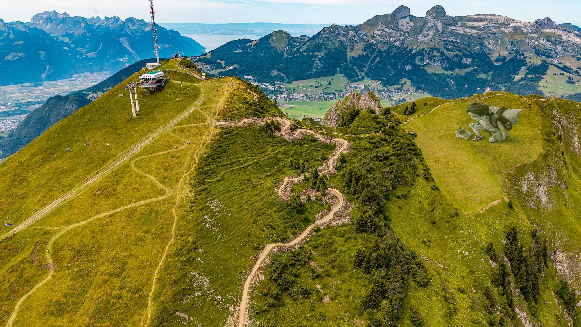 Blick auf die Mountainbike-Strecke und den Grand Chamossaire
