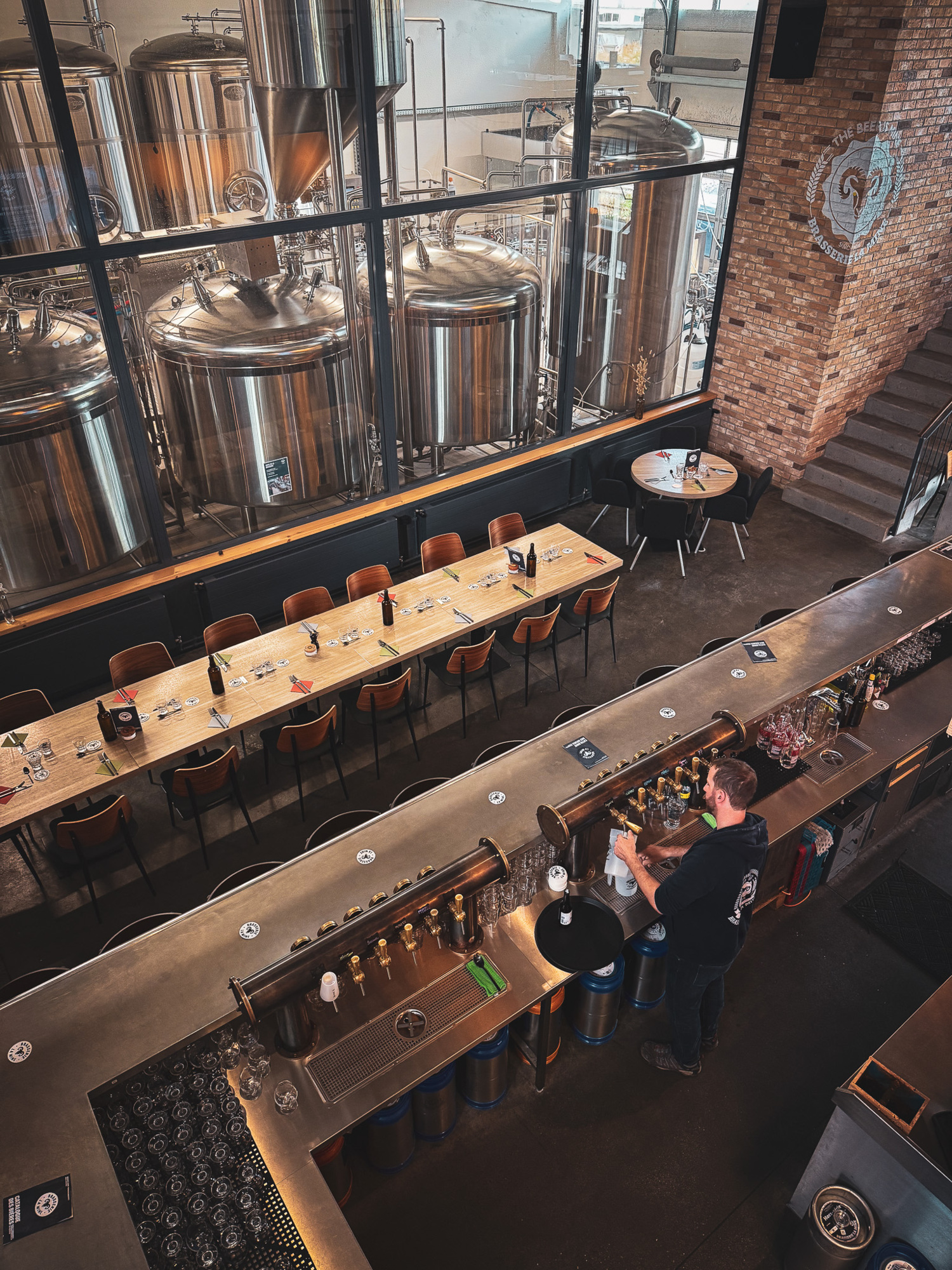 The brewery has a spacious, modern and welcoming interior
