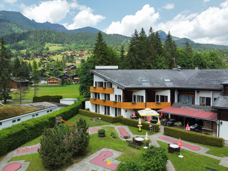 Les Sources Hotel and mini golf in summer