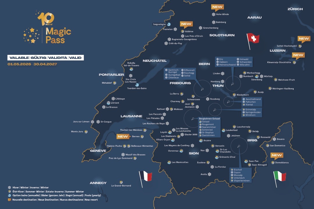 La carte des stations de ski présente notamment nos stations de Villars-Gryon-Les Diablerets, Leysin-Les Mosses-La Lécherette et Glacier 3000 (accès en hiver seulement)