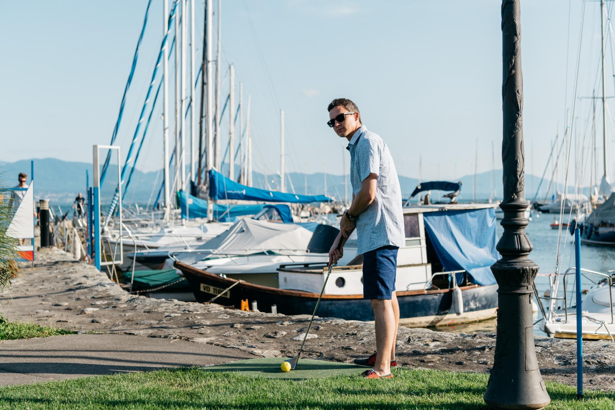 Shooting "city golf" pour Morges Région Tourisme, le 13 juillet 2019. Photo: © Raphaël Dupertuis