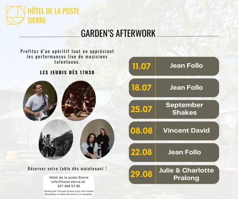 Garden's Afterwork à l'Hôtel de la Poste - Programme 2024