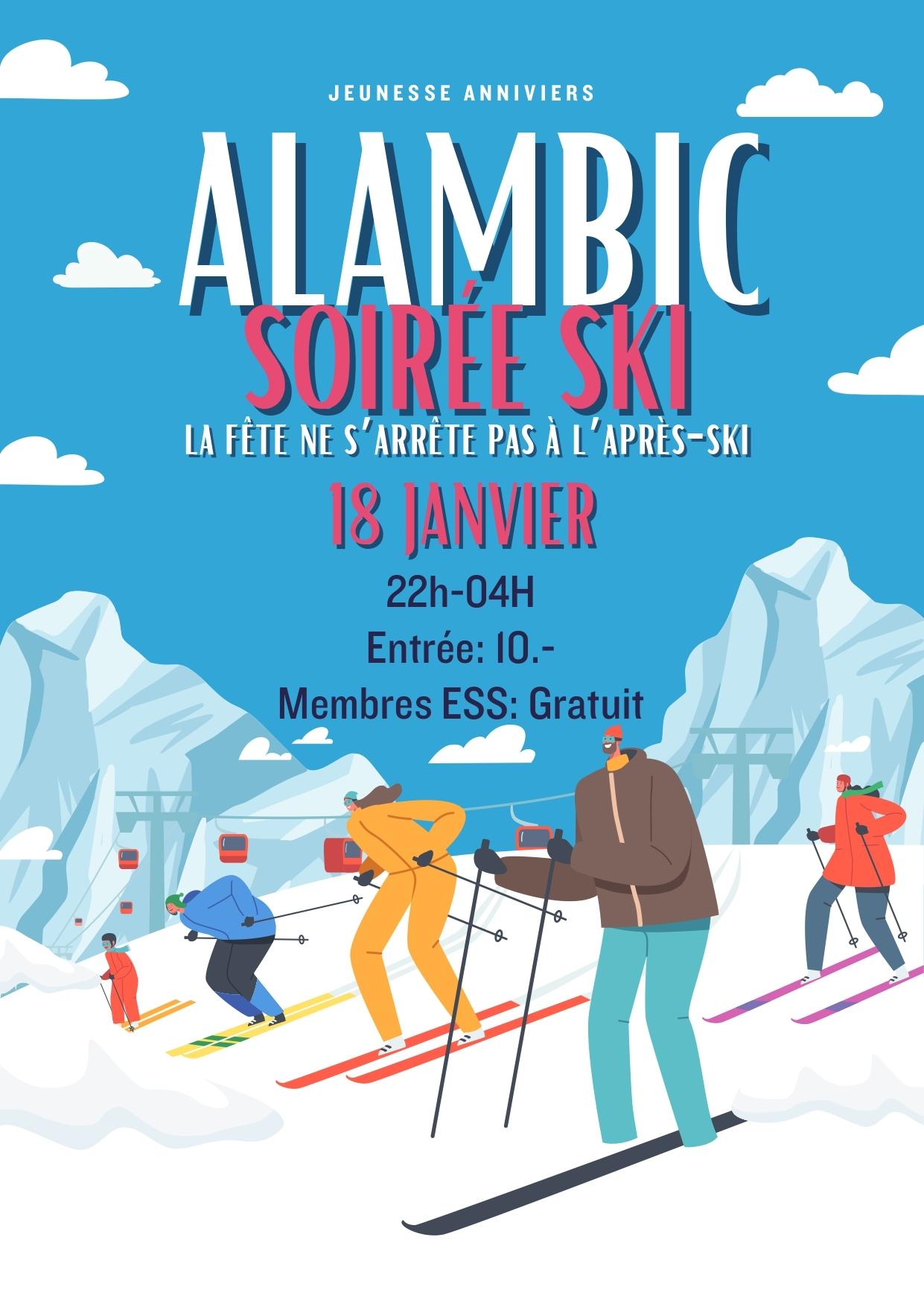 Affiche soirée ski à l'Alambic