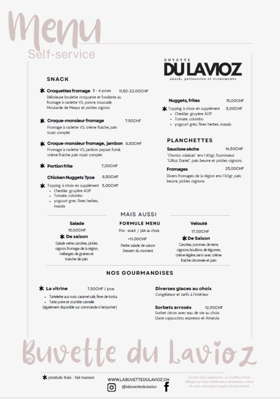 Speisekarte der Lavioz-Bar