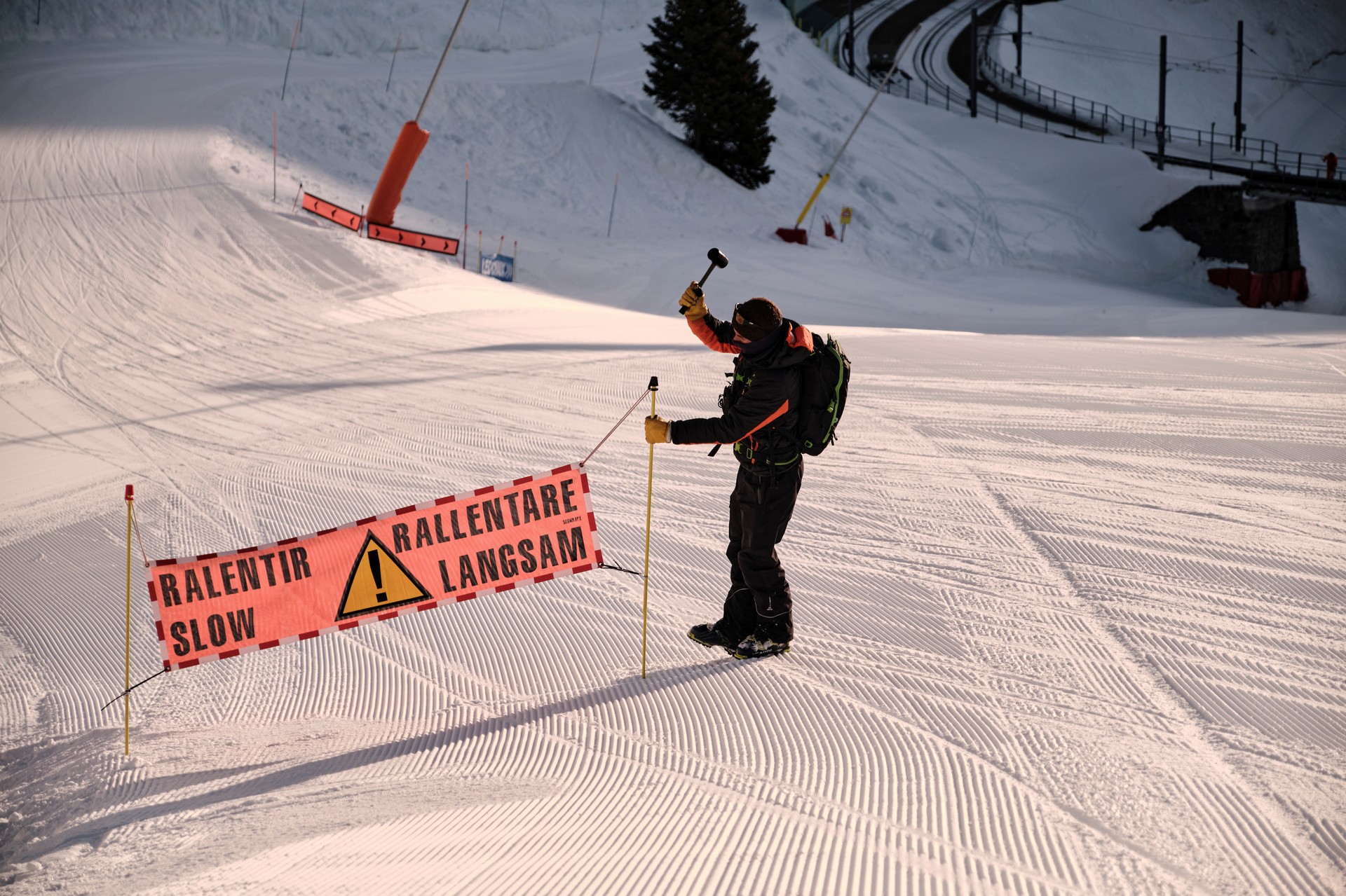 Nicolo secures a piste in the Villars - Gryon - Les Diablerets ski area