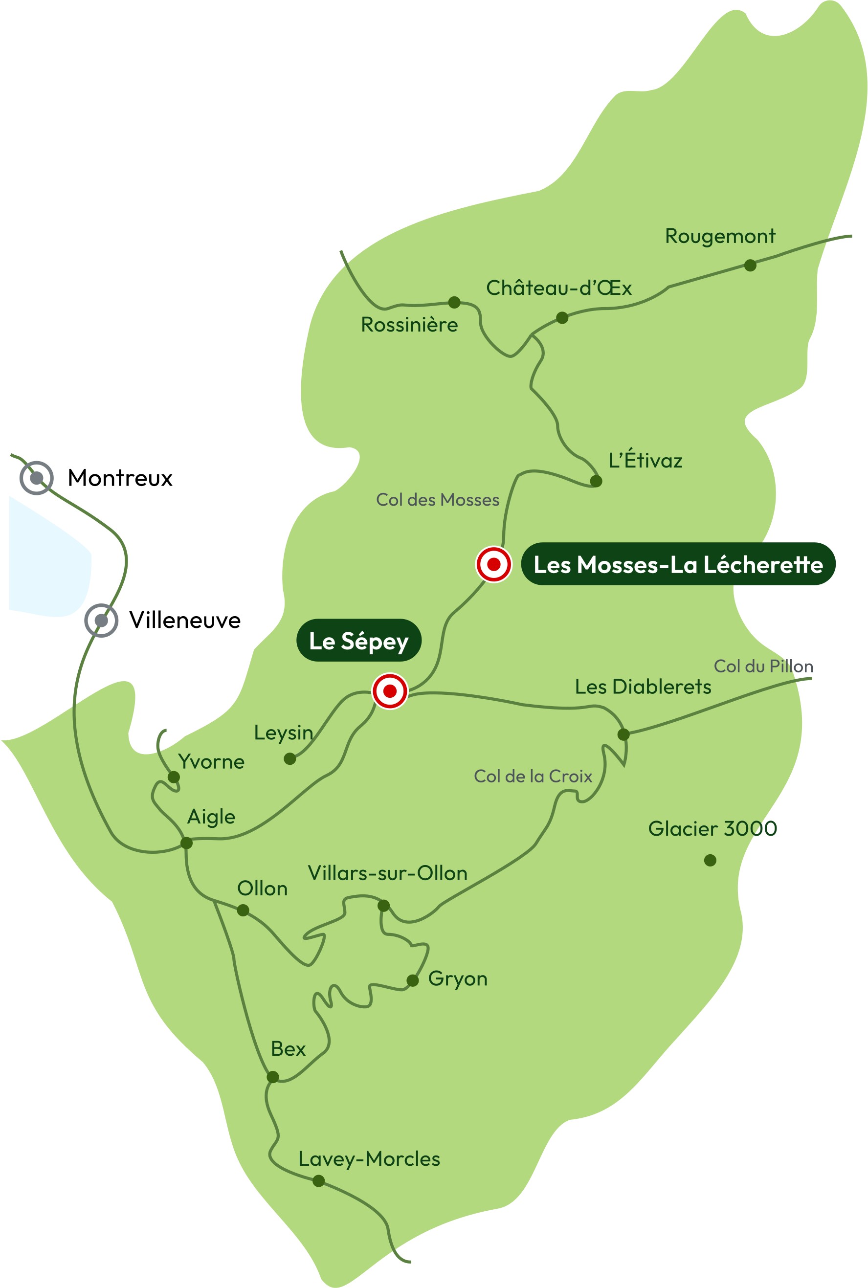 Access map for Les Mosses-La Lécherette and Le Sépey